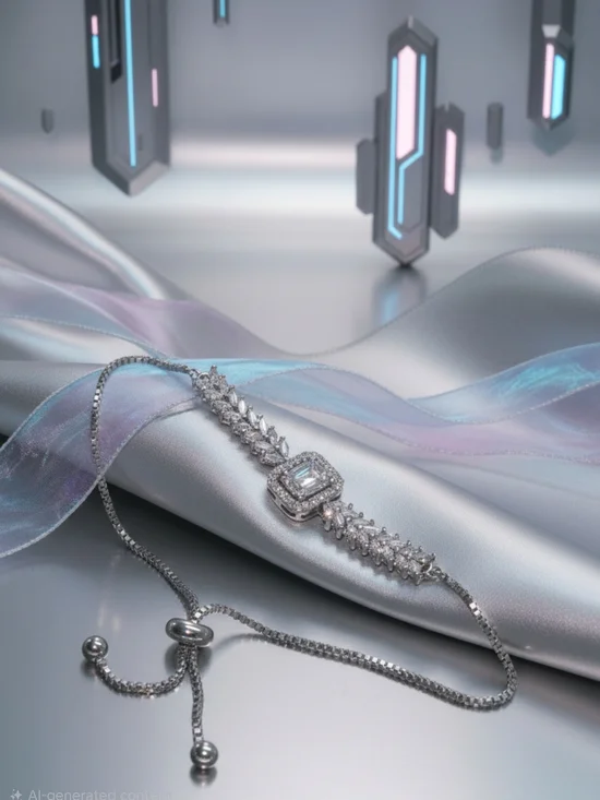 Silver Cubic Zirconia Halo Slider Bracelet - Picture 3 of 4